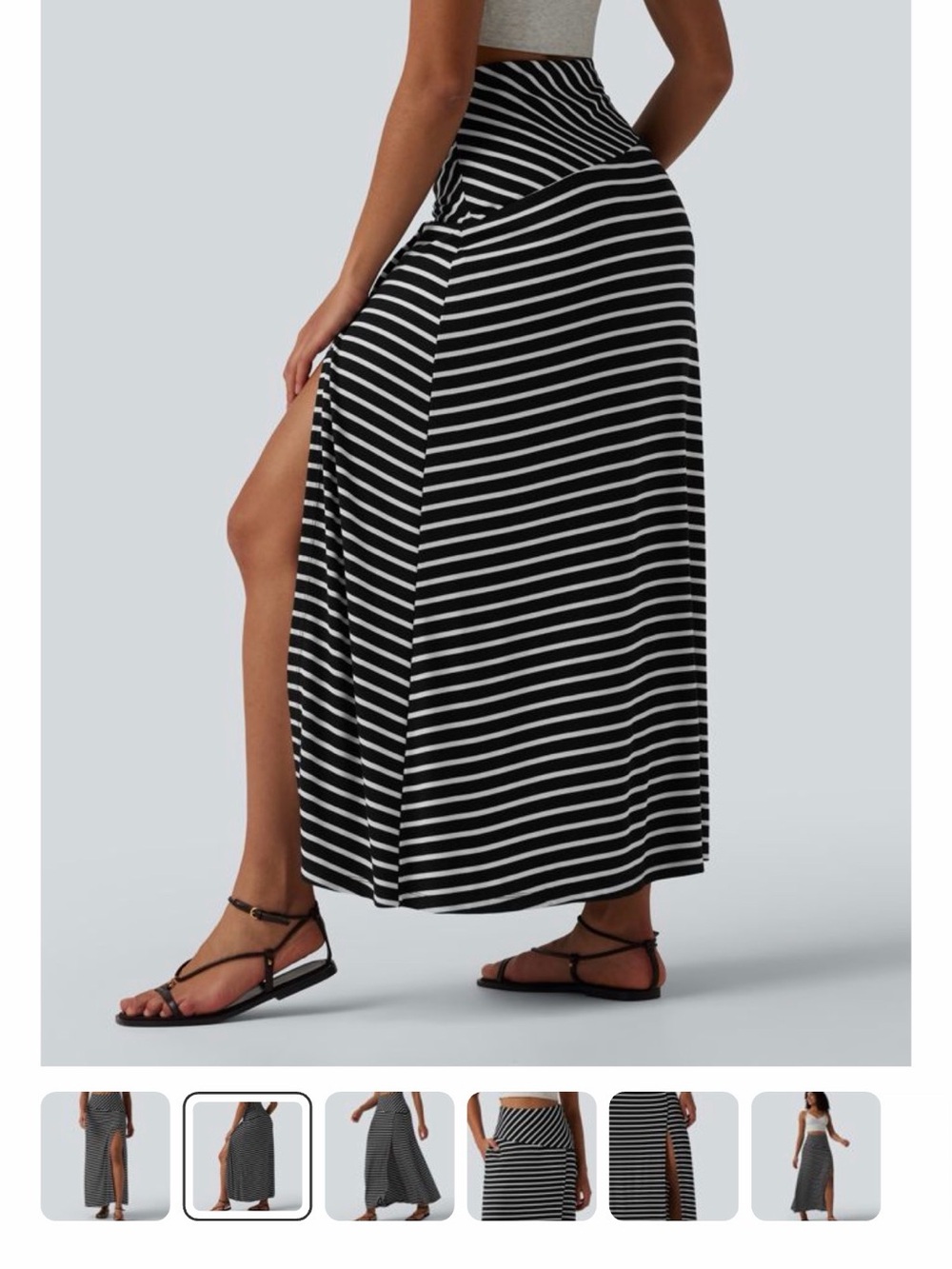 HALARA Black and White Striped Maxi Skirt with Side Slit - Picture 2 of 7